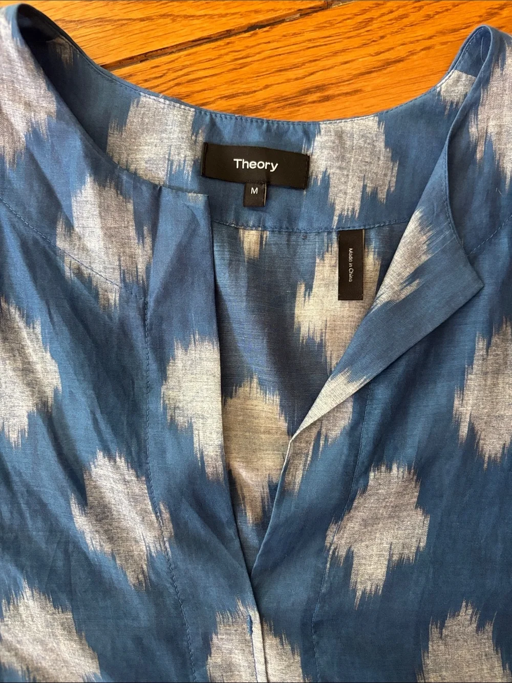 Theory Blue and White Ikat Shift Dress
